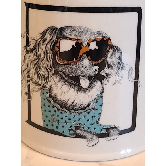 Anthropologie Mug Florence Balducci D Monogram Whimsical Dog Stoneware 20oz EUC - Picture 1 of 7